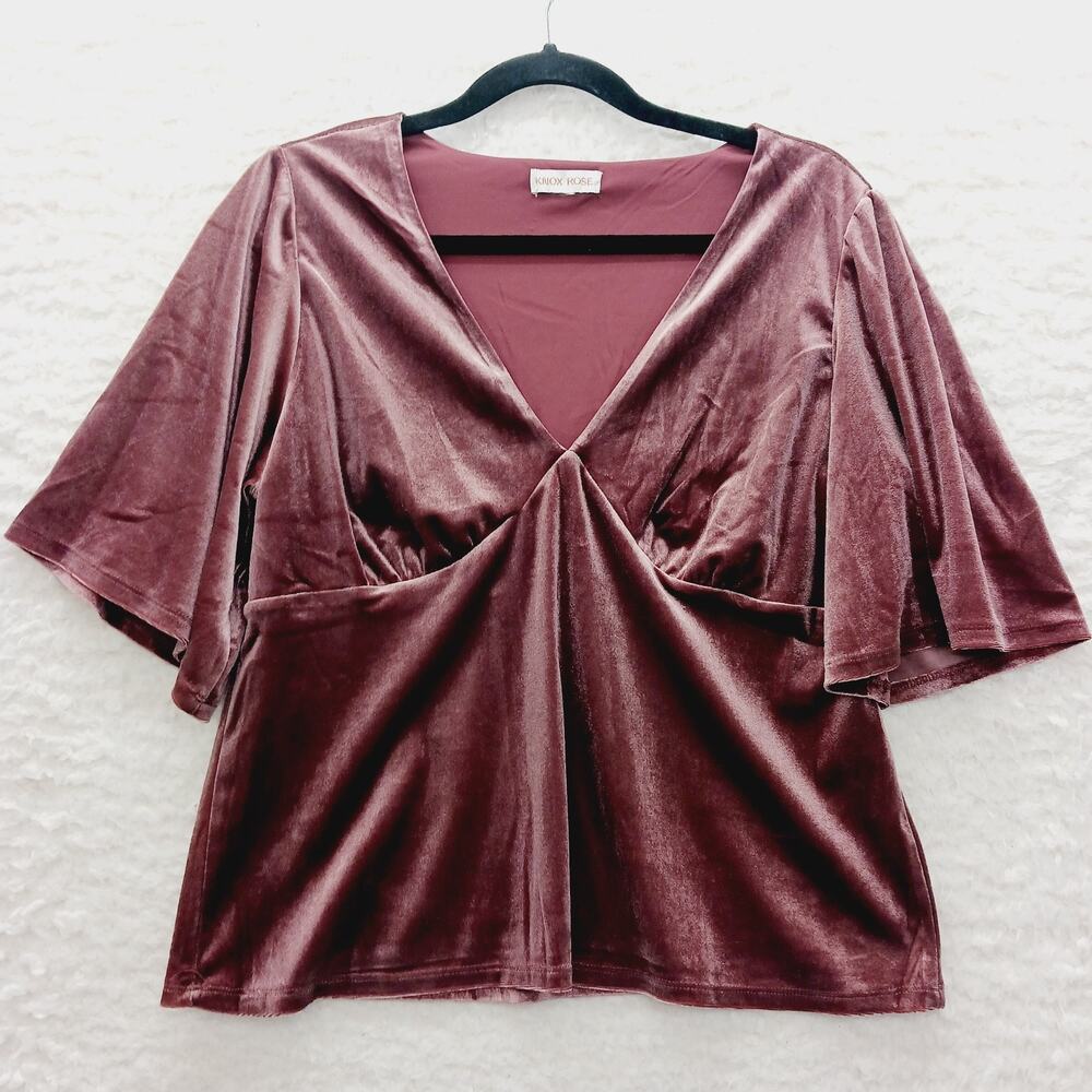 Blouse Top Dusty Rose Velour Babydoll Mob Glam Luxe Wife Romantic Retro Boho Y2K